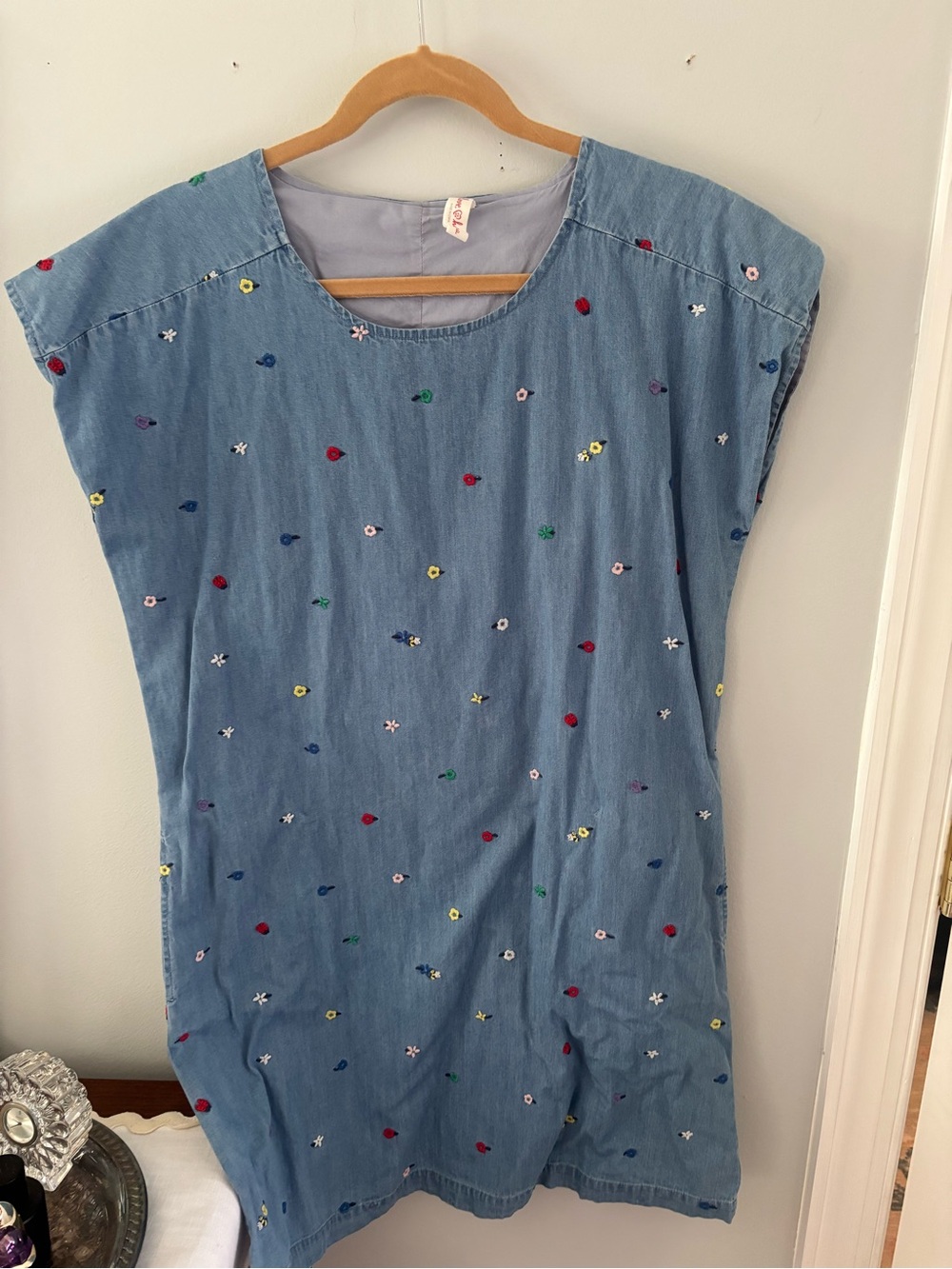 Hanna Andersson Blue Denim Embroidered Floral Shift Dress